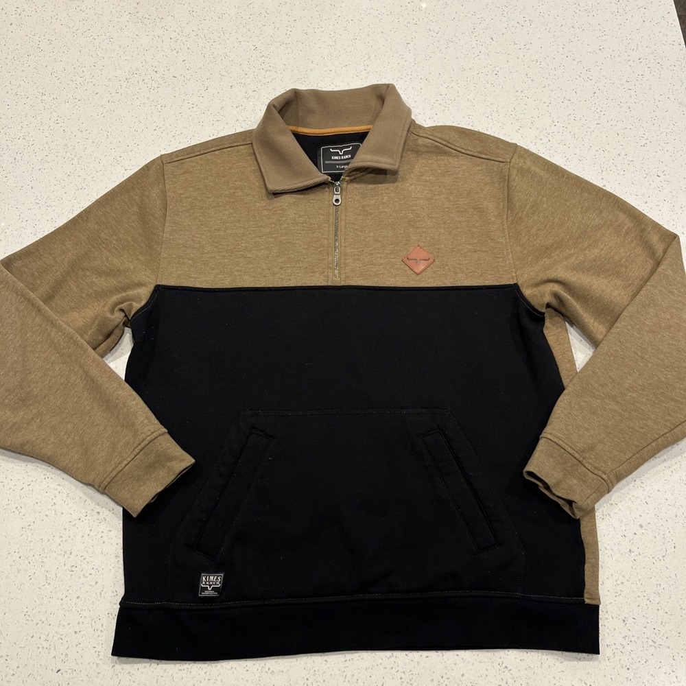 Kimes‎ Ranch Diamond Head 1/4 Zip Sweatshirt Men Size XL Brown Black Western